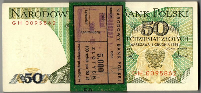 PRL, 50 złotych 1988 GH paczka bankowa Doskonale zachowana paczka bankowa. 

G...