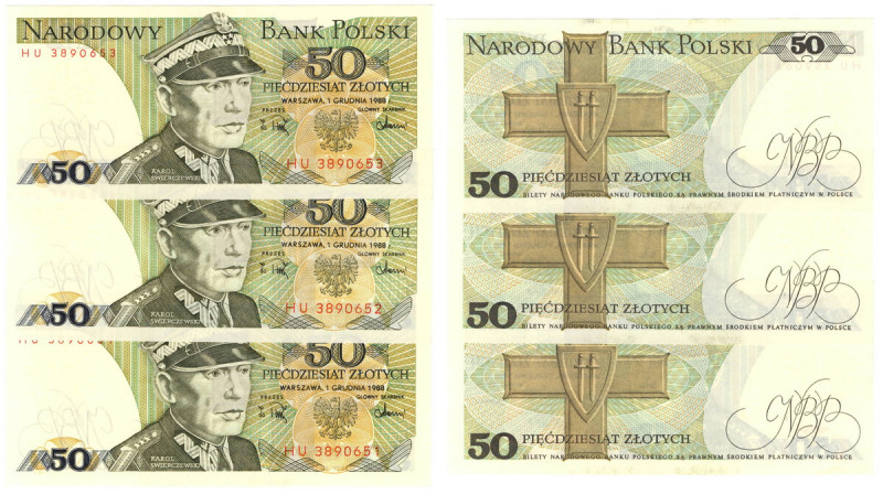 PRL, 50 złotych 1988 - zestaw 8 egzemplarzy Zbiór 8 egzemplarzy w emisyjnym stan...