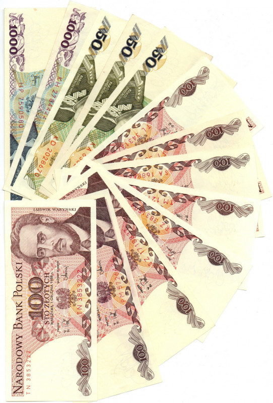 PRL, Zestaw banknotów od 50 do 1000 złotych - 13 egzemplarzy Zestaw 13 banknotów...