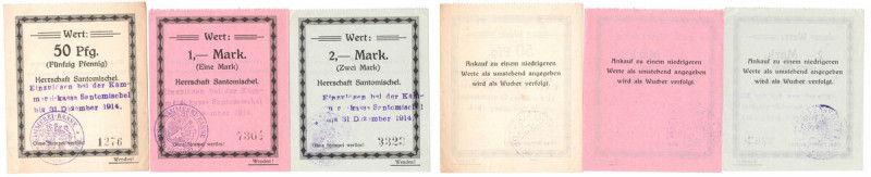 Zaniemyśl, 50 fenigów, 1 i 2 marki 1914, 3 egzemplarze 
Grade: AU