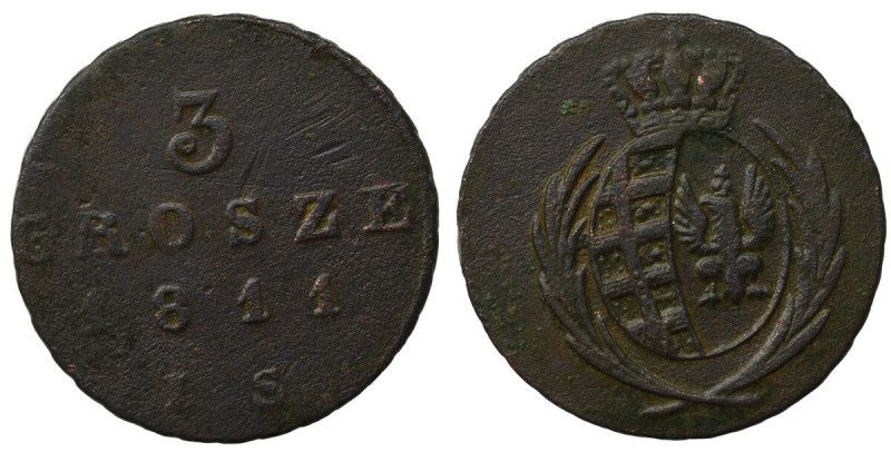 Duchy of Warsaw, 3 groschen 1811 Odmiana z inicjałami Jana Stockmana. 
Referenc...