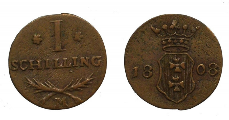 Wolne Miasto Gdańsk, 1 szyling 1808 M, Gdańsk Bardzo ładny egzemplarz rzadkiej m...