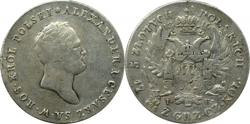 Kingdom of Poland, Alexander I, 5 zloty 1816 IB Obiegowy egzemplarz. Patyna. 
G...