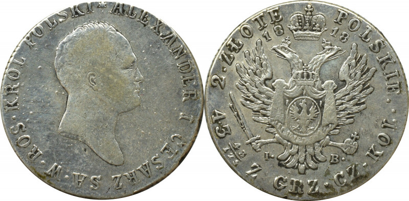 Kingdom of Poland, Alexander I, 2 zloty 1818 Obiegowy egzemplarz. Reference: Pla...