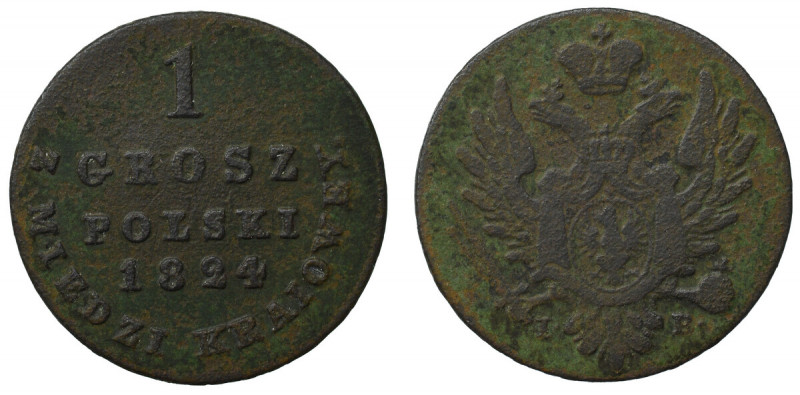 Kingdom of Poland, Alexander I, 1 groscehn 1824 Obiegowy egzemplarz. Patyna, nal...