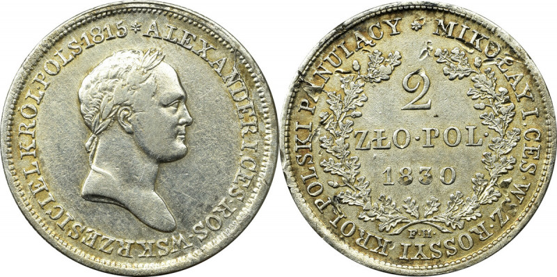 Kingdom of Poland, Alexander I, 2 zlote 1830 Ładny egzemplarz. Patyna, nalot. Re...
