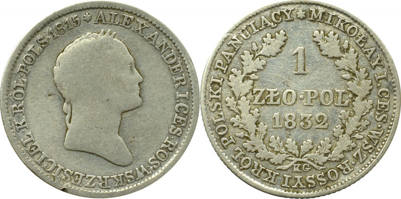 Kingdom of Poland, Nicholas I, 1 zloty 1832 Obiegowy egzemplarz. Patyna, nalot. ...