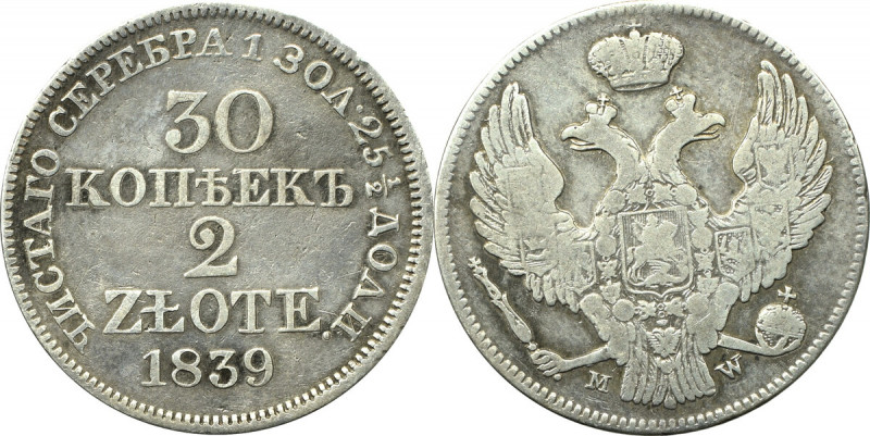 Poland under Russia, Nicholas I, 30 kopecks=2 zloty 1839 Ładny egzemplarz z czyt...