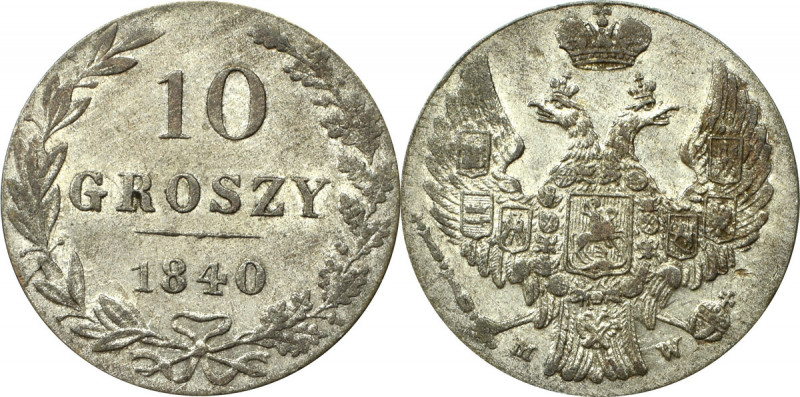 Poland under Russia, 10 groschen 1840 Atrakcyjny egzemplarz z częściowo zachowan...