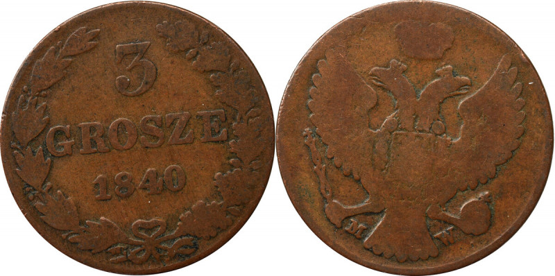 Poland under Russia, Nicholas I, 3 groschen 1840 Ładny, obiegowy egzemplarz. Pat...