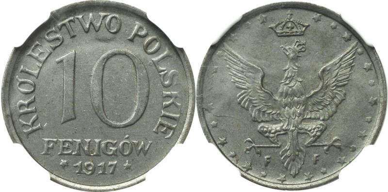 Kingdom of Poland, 10 fenig 1917 - NGC MS65 Wyśmienity egzemplarz którego stan z...