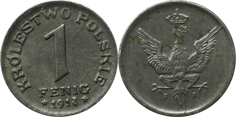 Kingdom of Poland, 1 pfennig 1918 - mint error Menniczy egzemplarz. Moneta wybit...