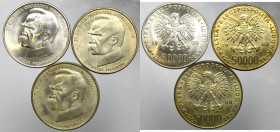 PRL, 50000 Piłsudski - zestaw 3 egzemplarze