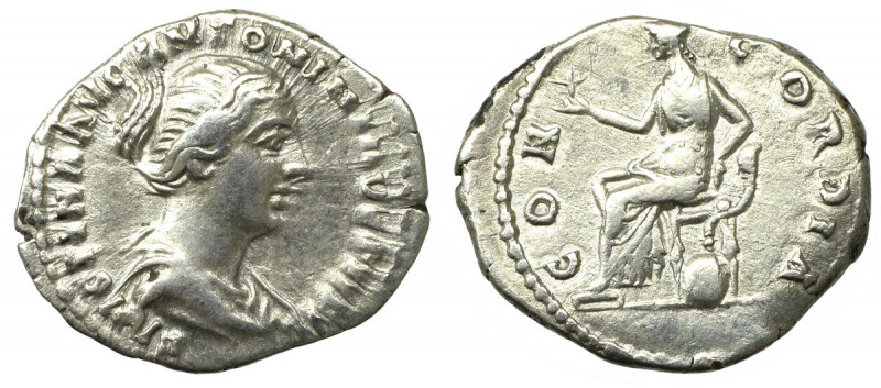 Roman Empire, Faustina Minor, Denarius (147-176 AC) Ładny egzemplarz z dobrze za...