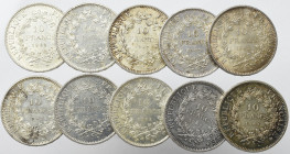 France, Lot of 10 francs 1965-68 (10 ex)