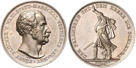 Deutsche Medaillen. 
Personenmedaillen. 
Blücher, Gebhard L. v. (1742-1819). Versilb. Bronzemed. o.J. (1827), von H. Gube bei Loos, auf die Errichtu...