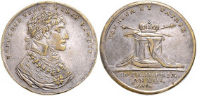 Deutsche Medaillen. 
Personenmedaillen. 
Napoleon I. Bonaparte (1769-1821). Versilb. Messing-Jeton 1804, unsign. (v. Lauer), auf seine Krönung zum K...