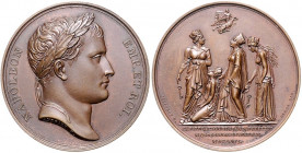 Deutsche Medaillen. 
Personenmedaillen. 
Napoleon I. Bonaparte (1769-1821). Bronzemed. 1806, v. Andrieu/Jeuffroy, auf die Kapitulation der Festungen...