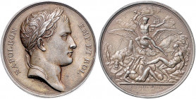 Deutsche Medaillen. 
Personenmedaillen. 
Napoleon I. Bonaparte (1769-1821). Med. 1806, v. Andrieu/Gall\'e9, auf die Schlacht bei Jena, belorb. Brb. ...