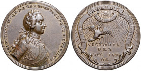Deutsche Medaillen. 
Brandenburg-Preußen. 
Friedrich II. 1740-1786. Bronzegussmed. o.J. (wohl 1758), unsign. (nach Georgi), auf die Siege der Jahre ...