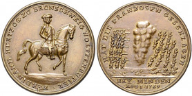 Deutsche Medaillen. 
Brandenburg-Preußen. 
Friedrich II. 1740-1786. Bronzegussmed. 1759, unsign., auf den Sieg der preuß. Truppen unter Ferdinand vo...