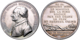 Deutsche Medaillen. 
Brandenburg-Preußen. 
Friedrich Wilhelm II. 1786-1797. Silbermed. 1793, von D. F. und F. W. Loos, auf die Hinrichtung von Louis...