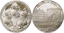 Deutsche Medaillen. 
Brandenburg-Preußen. 
Friedrich Wilhelm III. 1797-1840. Versilb. Messing-Jeton 1814, v. Stettner, auf den Einzug der Verbündete...