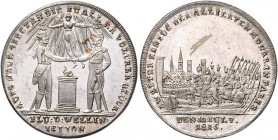 Deutsche Medaillen. 
Brandenburg-Preußen. 
Friedrich Wilhelm III. 1797-1840. Versilb. Messing-Jeton 1815, v. Lauer, auf den zweiten Einzug in Paris ...