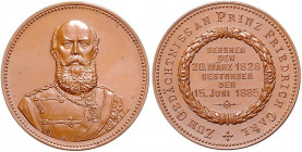 Deutsche Medaillen. 
Brandenburg-Preußen. 
Wilhelm I. 1861-1888. Bronzemed. 1885, sign. St, von Lauer, auf den Tod des GFM Prinz Friedrich Carl v. P...
