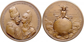 Deutsche Medaillen. 
Brandenburg-Preußen. 
Wilhelm II. 1888-1918. Bronzene Spottmed. 1897, v. Mayer u. Wilh., Stuttg., auf die Annäherung Russlands ...