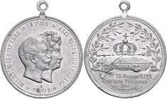 Deutsche Medaillen. 
Brandenburg-Preußen. 
Wilhelm II. 1888-1918. Aluminiummed. 1901, v. Beyenbach, auf 200 Jahre Erhebung Preußens zum Königreich, ...