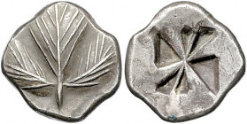 Münzen der griechischen Welt. 
Sicilia/Selinus. 
Didrachme, ca. 540-515 vdZ, 9,12 g, Eppichblatt/windmühlenförmiges Quadratum incusum, SNG ANS 666. ...