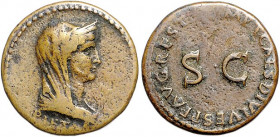 Römische Münzen. 
Kaiserzeit. 
Titus 69-81. AE-Dupondius, 11,32 g, geprägt zu Ehren des verstorbenen Kaisers Vespasian, diad. u. verschleierte Bü. d...