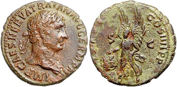 Römische Münzen. 
Kaiserzeit. 
Trajan 98-117. As, Rom i. J. 101/102, 8,51 g, b...