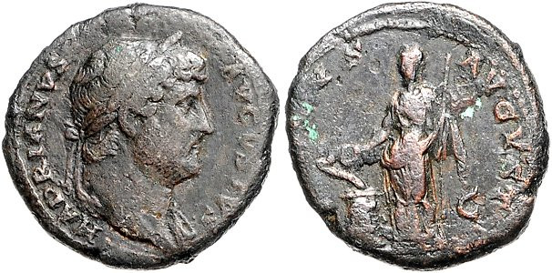 Römische Münzen. 
Kaiserzeit. 
Hadrian 117-138. As, 11,09 g, belorb. Kopf re./...