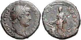 Römische Münzen. 
Kaiserzeit. 
Hadrian 117-138. As, 11,09 g, belorb. Kopf re./Salus n. li. stehend, an Altar mit Schlange opfernd. Kamp.&nbsp;32.242...