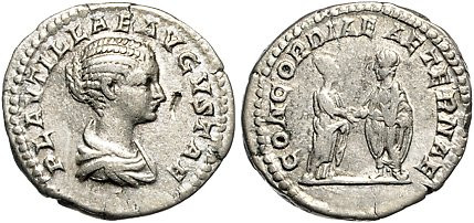 Römische Münzen. 
Kaiserzeit. 
Plautilla (Gattin des Caracalla). Denar, 3,40 g...