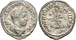 Römische Münzen. 
Kaiserzeit. 
Elagabal 218-222. Denar, 3,18 g, Rom i.J. 221, belorb. u. drap. Bü. re./PM TR P IIII COS III PP, Viktoria n. li. schw...