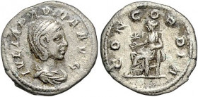 Römische Münzen. 
Kaiserzeit. 
Julia Paula (erste Gattin des Elagabal). Denar, 3,08 g, Rom, Bü. re./Concordia n. li. sitzend. Kamp.&nbsp;57.3, RIC&n...