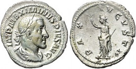 Römische Münzen. 
Kaiserzeit. 
Maximinus I. Thrax 235-238. Denar, 2,39 g, Rom, belorb., drap. u. gepanz. Bü. re./Pax mit Zweig u. Zepter n. li. steh...