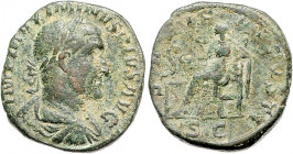 Römische Münzen. 
Kaiserzeit. 
Maximinus I. Thrax 235-238. Sesterz, 18,64 g, Rom, belorb., drap. u. gepanz. Bü. re./Salus mit Patera n. li. thronend...