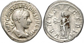 Römische Münzen. 
Kaiserzeit. 
Gordian III. 238-244. Denar, 2,70 g, Rom, belorb., drap. u. gepanz. Bü. re./Venus n. li. auf Schild gelehnt stehend, ...