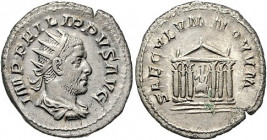 Römische Münzen. 
Kaiserzeit. 
Philipp I. Arabs, 244-249. Antoninian, 4,77 g, Rom, Bü. re./Tempel, SAECVLVM NOVUM. Kamp.&nbsp;74.23, RIC&nbsp;25b. ....