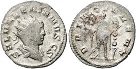 Römische Münzen. 
Kaiserzeit. 
Saloninus 258-260. Antoninian, 2,47 g, Mediolanum/Mailand, drap. Bü. re. mit Strahlenkrone/der Kaiser frontal stehend...