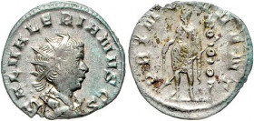 Römische Münzen. 
Kaiserzeit. 
Saloninus 258-260. Antoninian, 2,58 g, Mediolanum/Mailand, drap. Bü. re. mit Strahlenkrone/der Kaiser frontal stehend...
