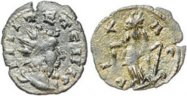 Römische Münzen. 
Kaiserzeit. 
Tetricus I. 271-274. Antoninian, Gallien, irregulär, 0,60 g, drap. Bü. re. mit Strahlenkrone/Laetitia n. li. stehend,...