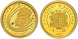 Andorra. 
1 Diner 2009, GOLD (0,5 g 999 fein), Johannes Kepler. Schön&nbsp;354....