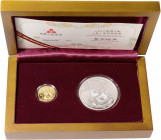 China-Volksrepublik. 
Offiz. Münzset der China Gold Coin Incorporation 2012, mit zwei Münzen: 50 Yuan, GOLD (1/10 Oz 999 fein), und 10 Yuan, Silber (...