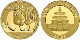 China-Volksrepublik. 
50 Yuan 2011, GOLD (1/10 Oz 999 fein), Panda. Schön&nbsp;1834, KM&nbsp;1978. in Kapsel, mit Echtheitszertifikat der Fa. MDM, me...