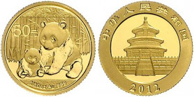 China-Volksrepublik. 
50 Yuan 2012, GOLD (1/10 Oz 999 fein), Panda. Schön&nbsp;1893, KM&nbsp;2027. in Kapsel, mit Echtheitszertifikat der Fa. MDM, me...